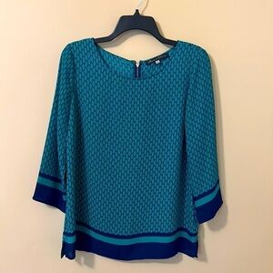 Rose & Olive Flowy Green and Blue Tunic Top Size M